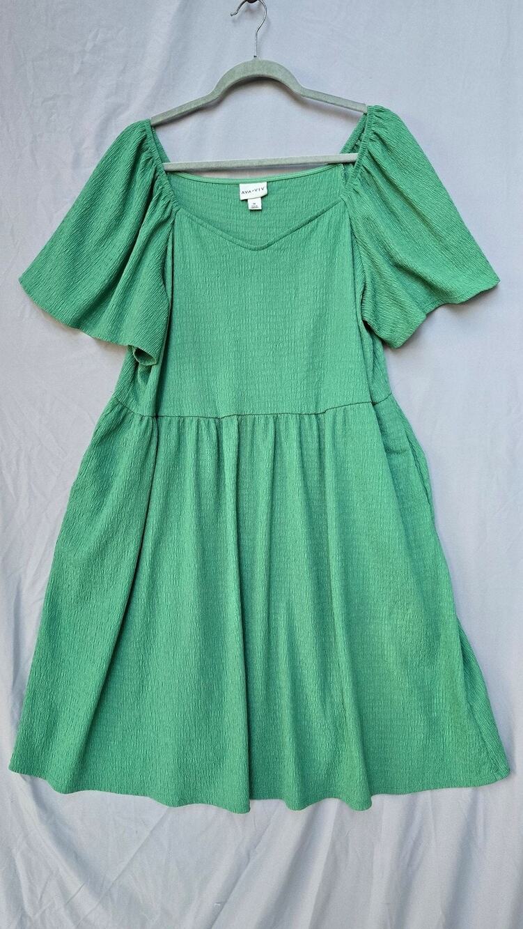 Ava & Viv Dress Womens 1X Green Scoop Neck Flutter Sleeve Fit & Flare Sundress